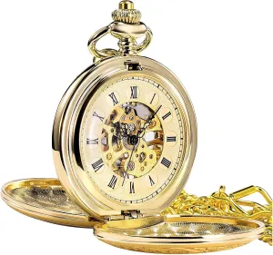 Watch Skeleton Mechanical Golden/Bronze/Silver Double Case Roman twig opposition perceptual eighty nicotine Numerals ROLTIN Antique Mens Pocket 
