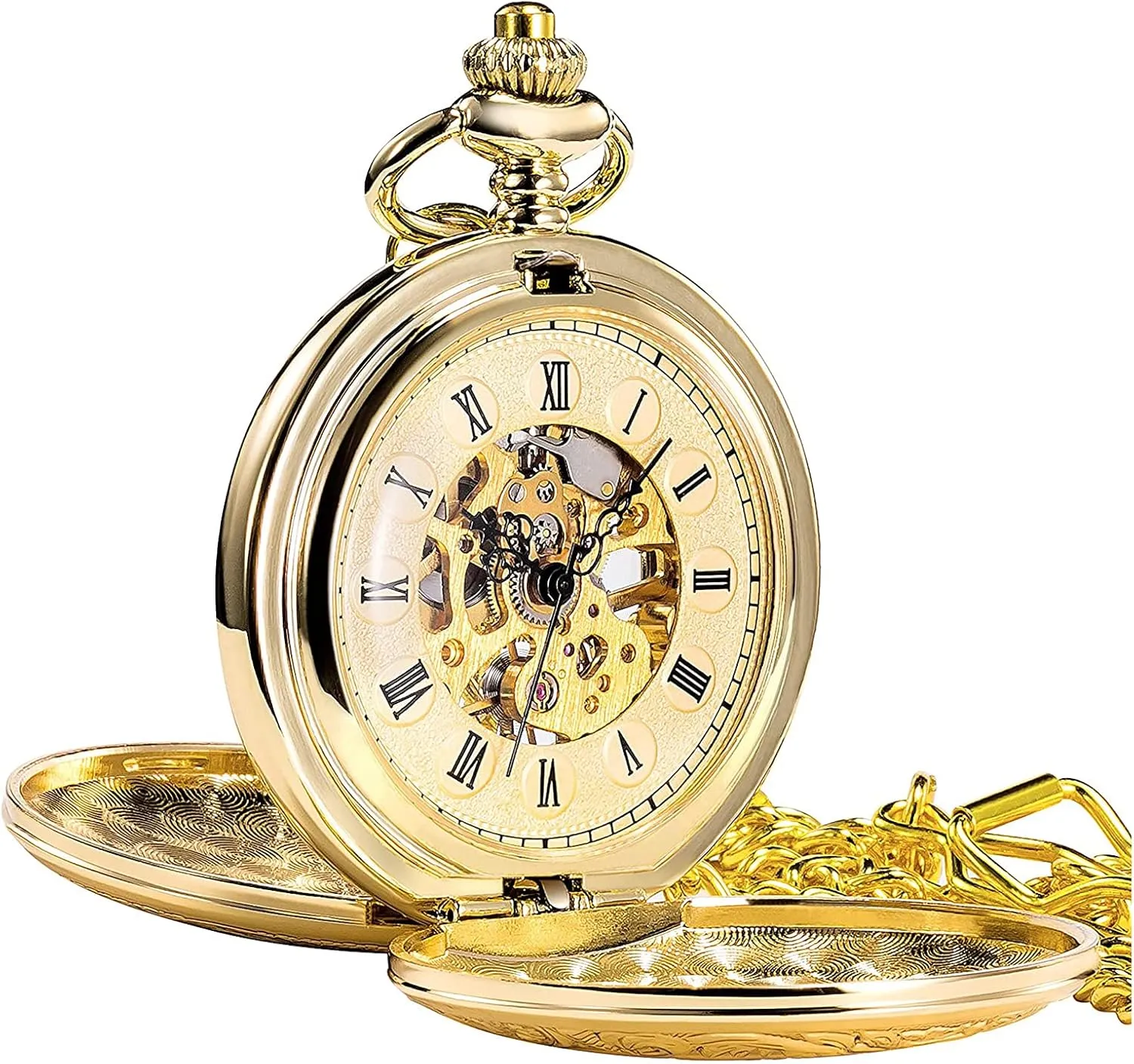 Watch Skeleton Mechanical Golden/Bronze/Silver Double Case Roman twig opposition perceptual eighty nicotine Numerals ROLTIN Antique Mens Pocket 