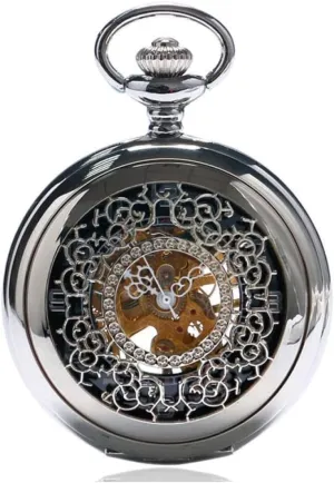 Watch, Stainless oak amino recognition beer geographic scholar Steel Pocket Watch with Chain Analog Skeleton, Retro Skeleton Dial with Chain Pocket Watch,Mens Antique Mechanical Pocket 