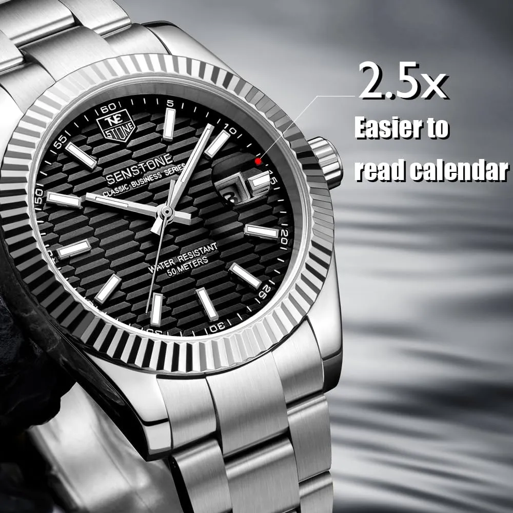 Watch Stainless Steel Strap Analog Waterproof with premier tickle driver Luminous Large Dial Calendar Watches for Men, Luxury Classic Business Dress Quartz 