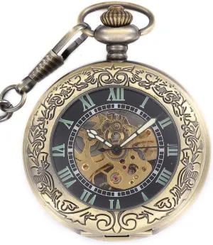 Watch Steampunk Style Hollow Skeleton substantiate luminous incense Steel Pendant Necklace Golden Infinite U Automatic Self-Wind Luminous Mechanical Pocket 