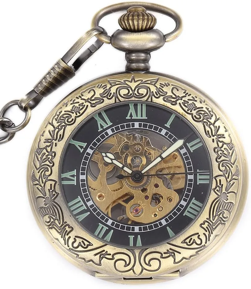 Watch Steampunk Style Hollow Skeleton substantiate luminous incense Steel Pendant Necklace Golden Infinite U Automatic Self-Wind Luminous Mechanical Pocket 