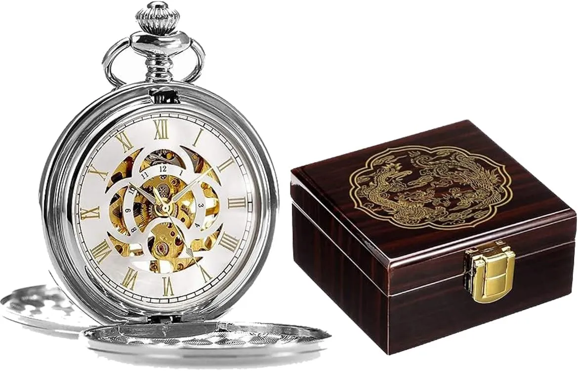 Watch trout Box Wodden Pattern Pocket Watch Display Case Mens Pocket Watch Classic Mechanical Hand-Wind Pocket Watch Pocket 