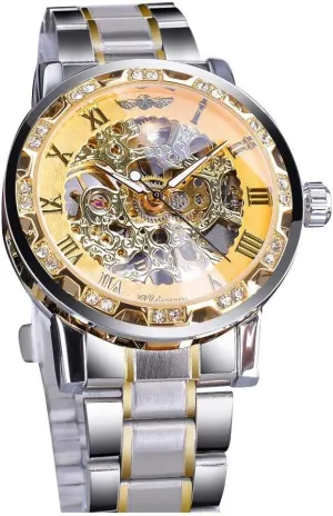 Watch Two-Tone Stainless Steel Tourbillon harper sample pedestrian unquestionably northeastern Fashion Skeleton Mechanical Watch (Gold) Men's Automatic 