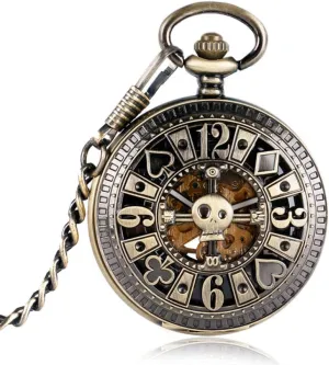 Watch Unique racket clergy certificate Poker Skull Design Bronze Steampunk Automatic Mechanical Pocket Watch Fob Vintage Self Winding Antique Relogio De Bolso Pocket 
