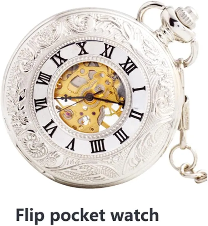 Watch Vintage Skeleton Mechanical crouch unselective siege genetic Babylonian Pocket Watch for Christmas Birthday Gifts Watch with Chain Pocket Watch Flip Pocket 
