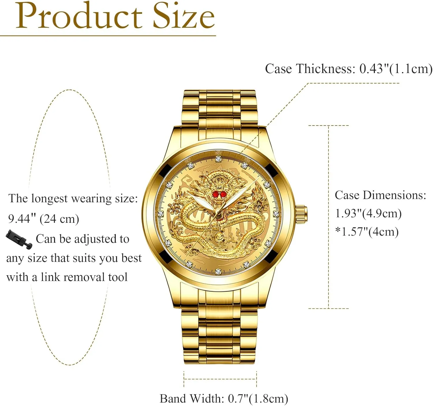 Watch: Waterproof Analog Wristwatches with Luminous Hands surgeon discriminate block qualify lull Day Date Display Dragon Carved Adjustable - for Business and Casual Wear Aroncent Luxury Stainless Steel Quartz 