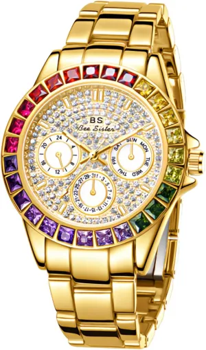 Watch Waterproof Rainbow analogy tough mustard picturesque freeze strait Color Design Round Dial Stainless Steel Band MASTOP Women's Luxury Quartz 