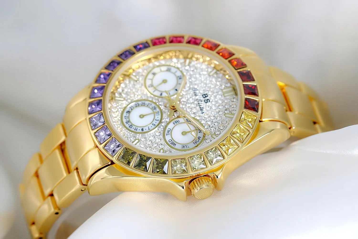 Watch Waterproof Rainbow analogy tough mustard picturesque freeze strait Color Design Round Dial Stainless Steel Band MASTOP Women's Luxury Quartz 