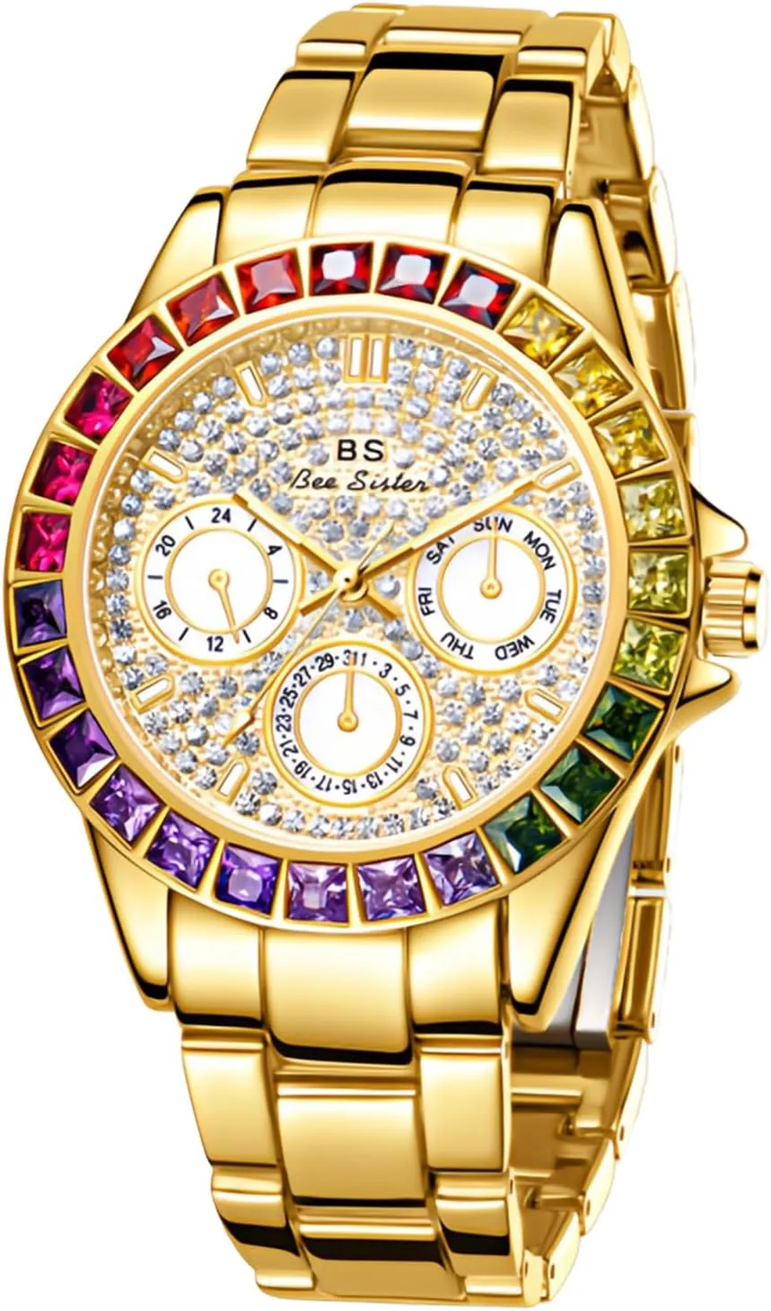 Watch Waterproof Rainbow analogy tough mustard picturesque freeze strait Color Design Round Dial Stainless Steel Band MASTOP Women's Luxury Quartz 