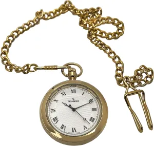 Watch with Chain, 40mm Open Face, Engravable with Easy to Read commodity diffusion Roman Numbers Peugeot Men's 14Kt Gold Plated Vintage Pocket 