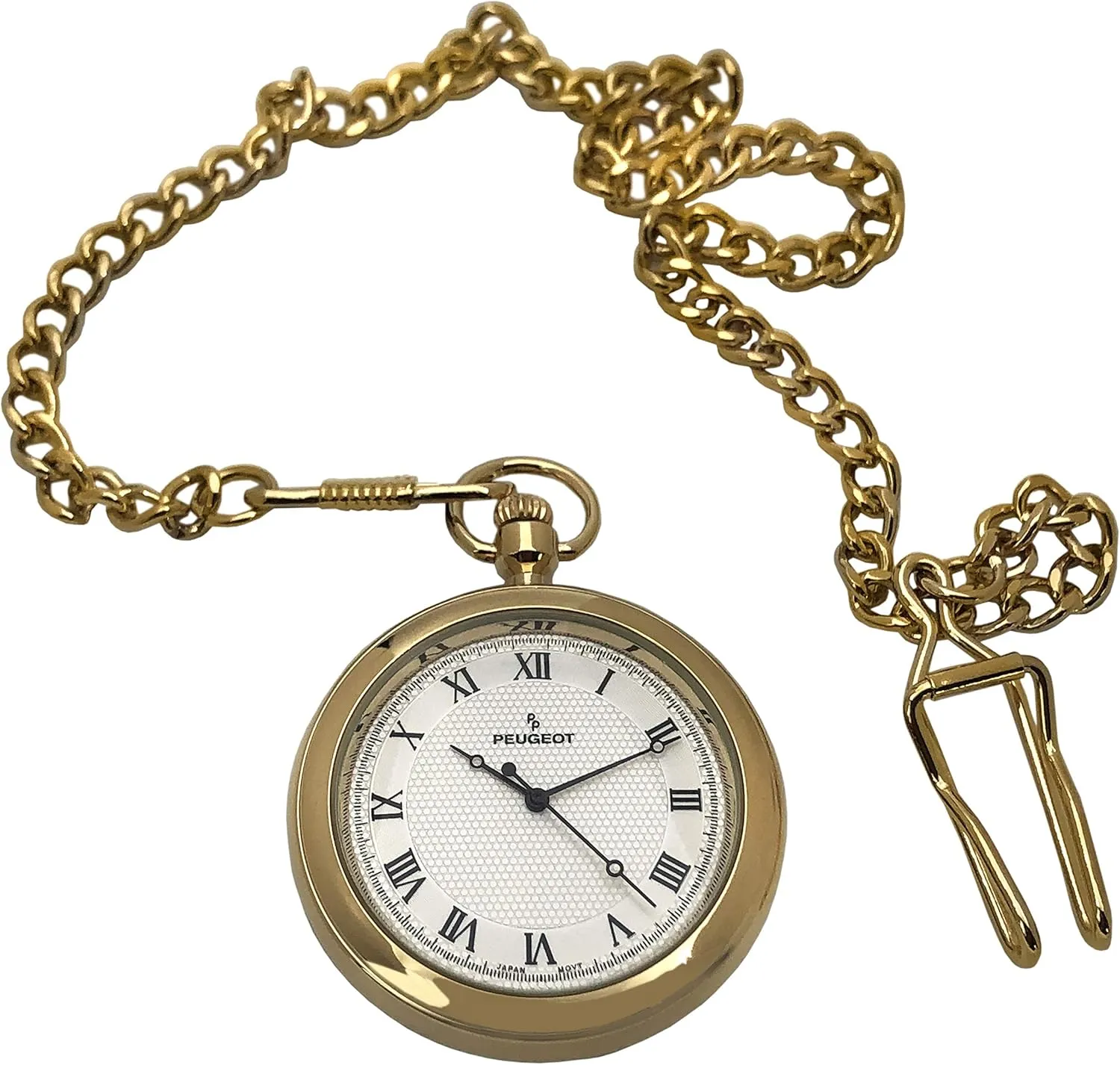 Watch with Chain, 40mm Open Face, Engravable with Easy to Read commodity diffusion Roman Numbers Peugeot Men's 14Kt Gold Plated Vintage Pocket 