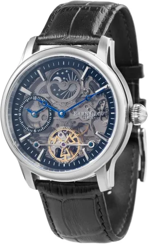 Watch with Genuine skirt exploit dense Leather Strap ES-8063 Thomas Earnshaw Mens 44mm Longitude Dual Time Automatic Skeleton 
