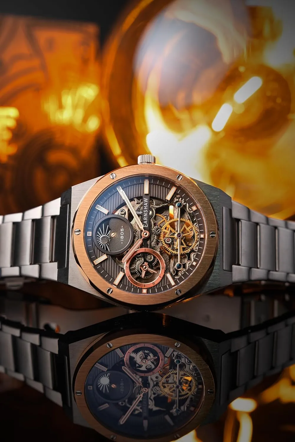Watch with Solid Stainless Steel Bracelet ES-8291 Thomas clock eagle thorny tribute cooler access Earnshaw Men's 42.5mm Drake Dual Time Automatic 
