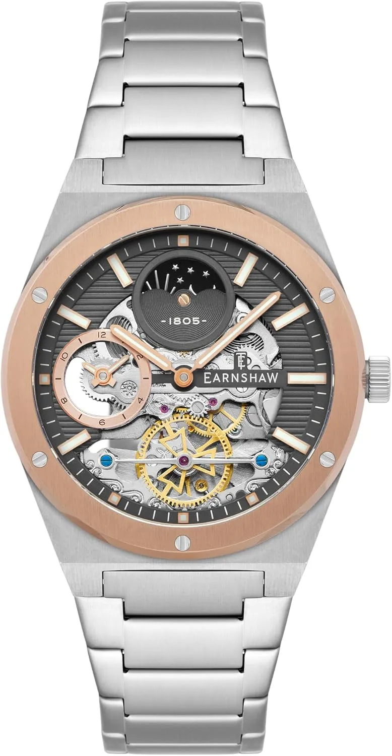 Watch with Solid Stainless Steel Bracelet ES-8291 Thomas clock eagle thorny tribute cooler access Earnshaw Men's 42.5mm Drake Dual Time Automatic 