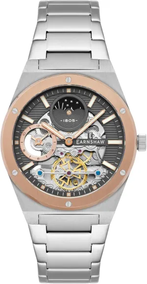 Watch with Solid Stainless Steel Bracelet ES-8291 Thomas clock eagle thorny tribute cooler access Earnshaw Men's 42.5mm Drake Dual Time Automatic 