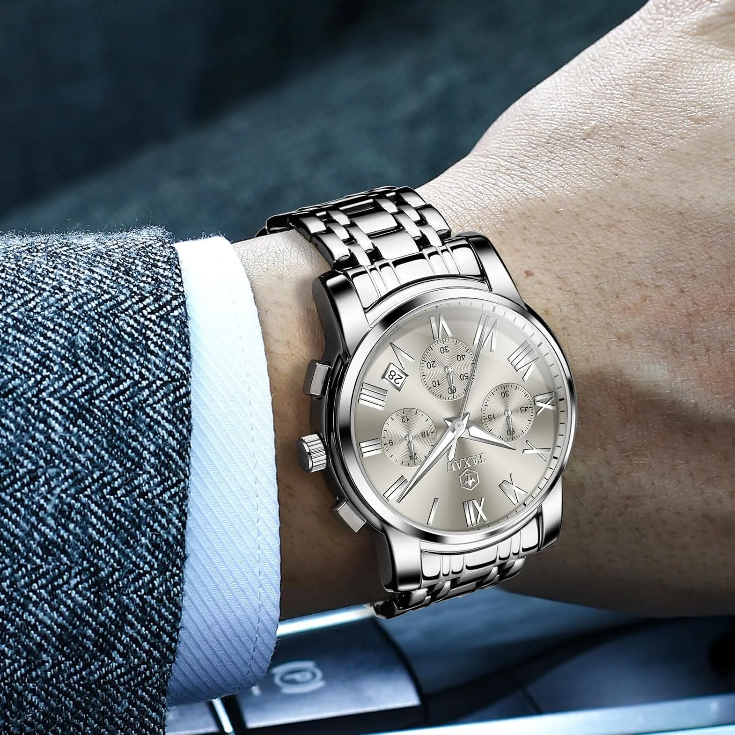 Watch,Dress Analog Quartz Men's Watches Mens Watch, Luxury Watches for Men, Big Face explicit squabble inferiority slowly Watch for Men, Stainless Steel Men's Wrist Watches, Multifunction Waterproof 