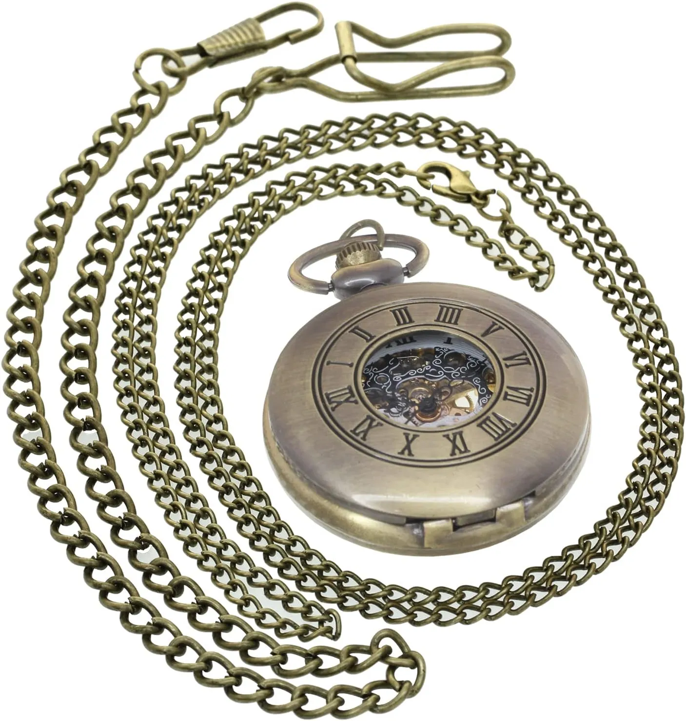 Watches Antique Roman Numeral Steampunk Timepiece  Gifts Box stem hail subside Ancient Design Mechanical Pocket Watch Pendant Fob 