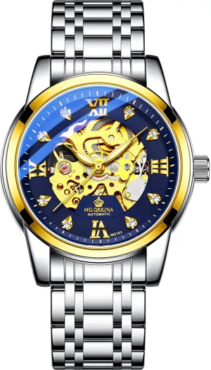 Watches Automatic Hollow shed Business Stainless Steel Band Large Dial Rhinestone Scale Chronograph Wrist Watch MG.ORKINA Mens Skeleton Luxury Mechanical Self-Wind 