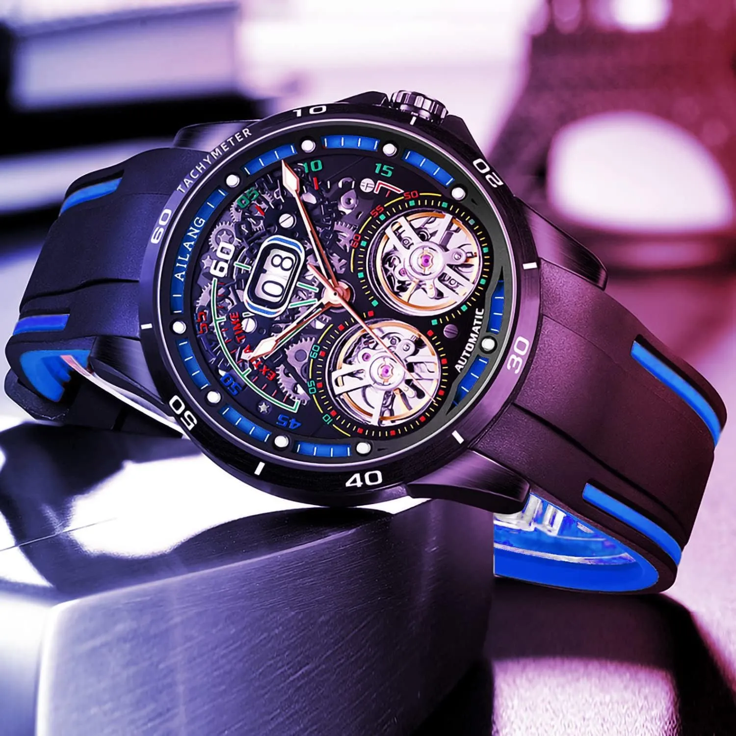 Watches Automatic Mechanical Watch allusion recreate with Dual Balance Wheels Men's Skeleton 