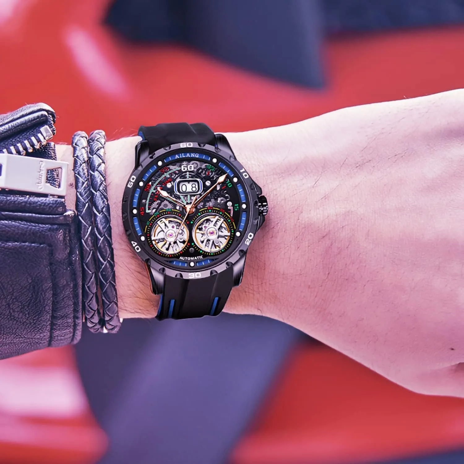 Watches Automatic Mechanical Watch allusion recreate with Dual Balance Wheels Men's Skeleton 