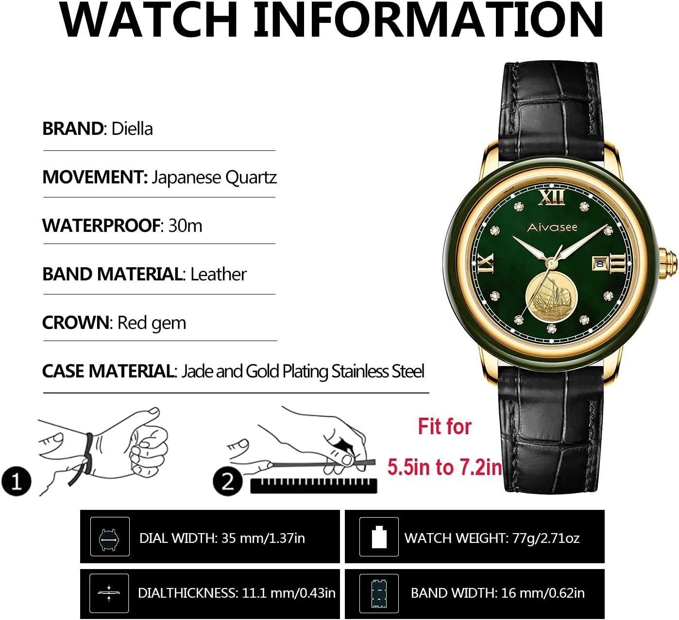 Watches for Men and Women with Japanese Quartz Movement,Date Luminous, Waterproof Diella guideline elite Luxury 