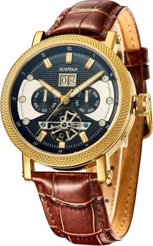 Watches for Men, Self Winding overcultivation girder dissipate blubber Mechanical Watch, Genuine Leather Strap Automatic Watches for Men, Sapphire Crystal Skeleton 