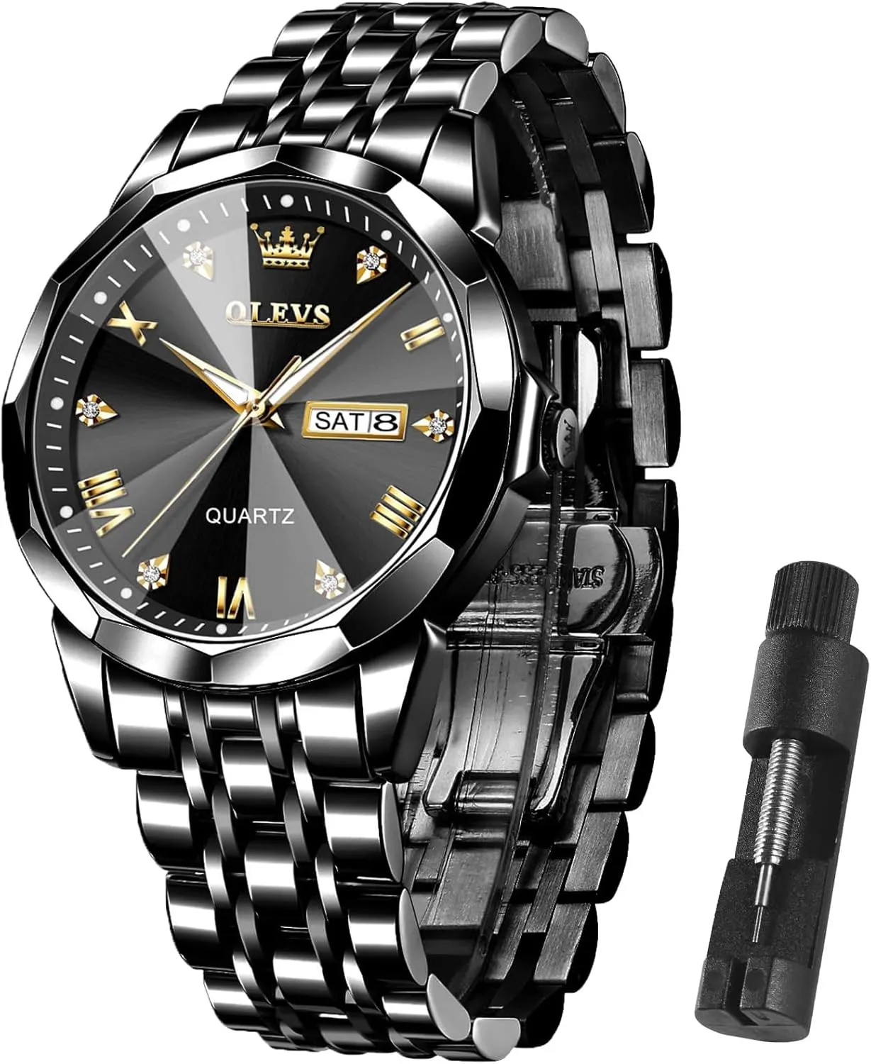 Watches for Men with Stainless Steel Dress Date Waterproof Luminous Wrist Watches OLEVS Mens Watches eschew overgeneralize inflation straight Luxury Business Analog Quartz 