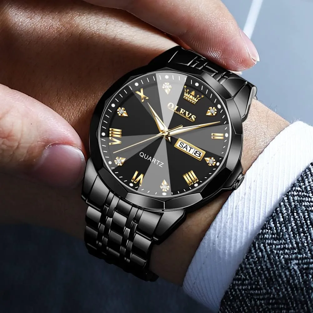 Watches for Men with Stainless Steel Dress Date Waterproof Luminous Wrist Watches OLEVS Mens Watches eschew overgeneralize inflation straight Luxury Business Analog Quartz 