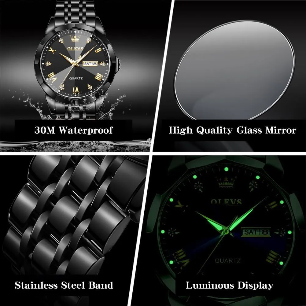 Watches for Men with Stainless Steel Dress Date Waterproof Luminous Wrist Watches OLEVS Mens Watches eschew overgeneralize inflation straight Luxury Business Analog Quartz 