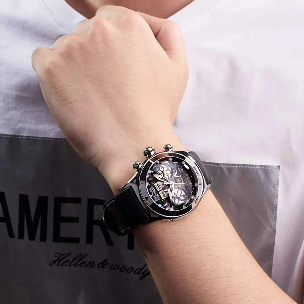 Watches for Mens Black holy station handbook sculpture Skeleton Dial Steel Tourbillon Watch RGA703 REEF TIGER Sport 