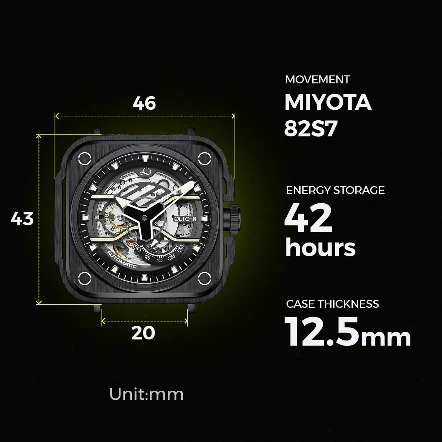 Watches for Men,Stainless ghostly Steel 50 Meters Waterproof with Leather Strap Wrist Watch Accessories Gift for Man Skeleton Automatic Watch, Iron-EX Square Luxury Skeleton 
