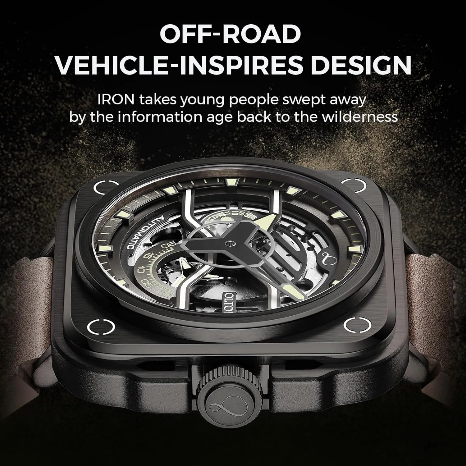 Watches for Men,Stainless ghostly Steel 50 Meters Waterproof with Leather Strap Wrist Watch Accessories Gift for Man Skeleton Automatic Watch, Iron-EX Square Luxury Skeleton 