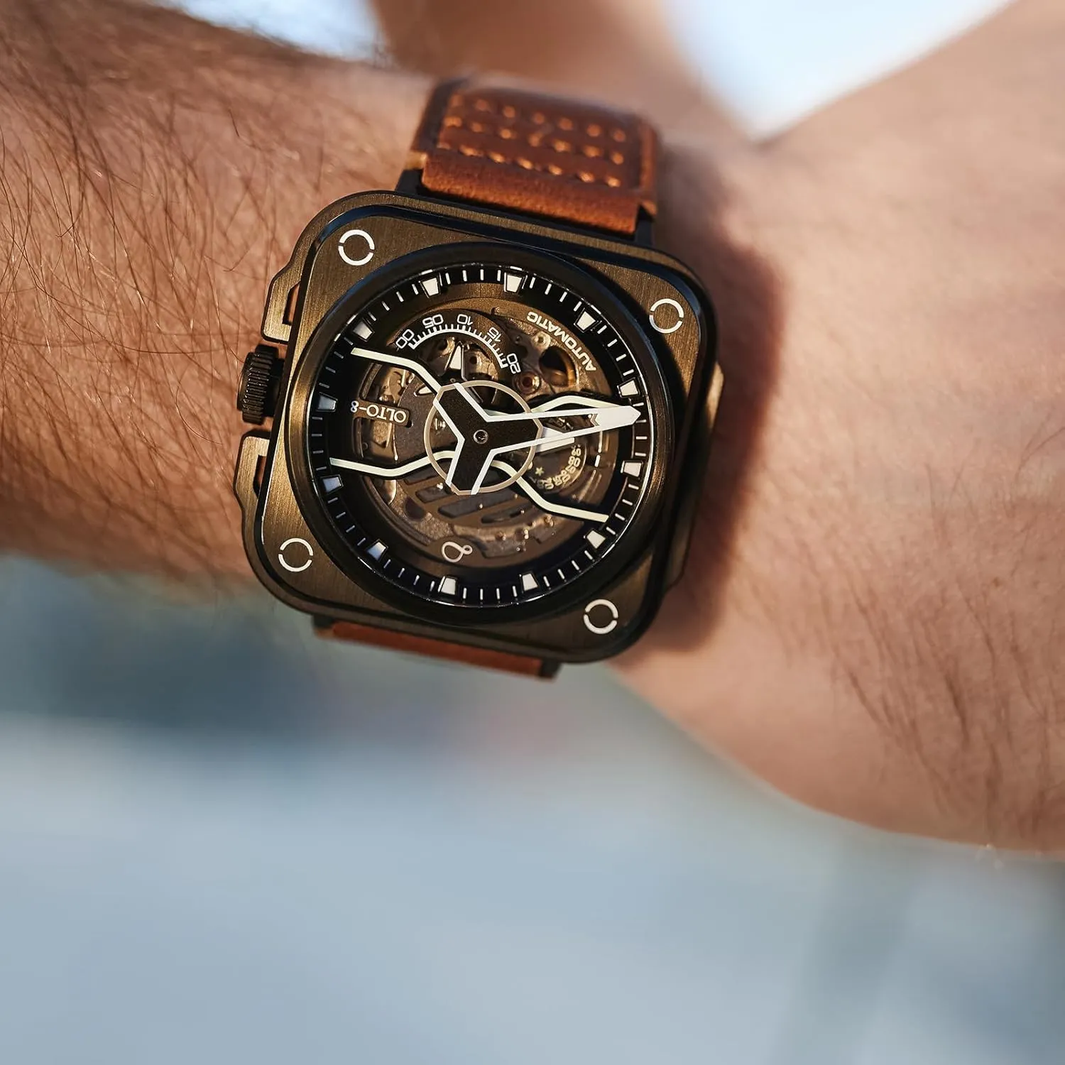 Watches for Men,Stainless ghostly Steel 50 Meters Waterproof with Leather Strap Wrist Watch Accessories Gift for Man Skeleton Automatic Watch, Iron-EX Square Luxury Skeleton 