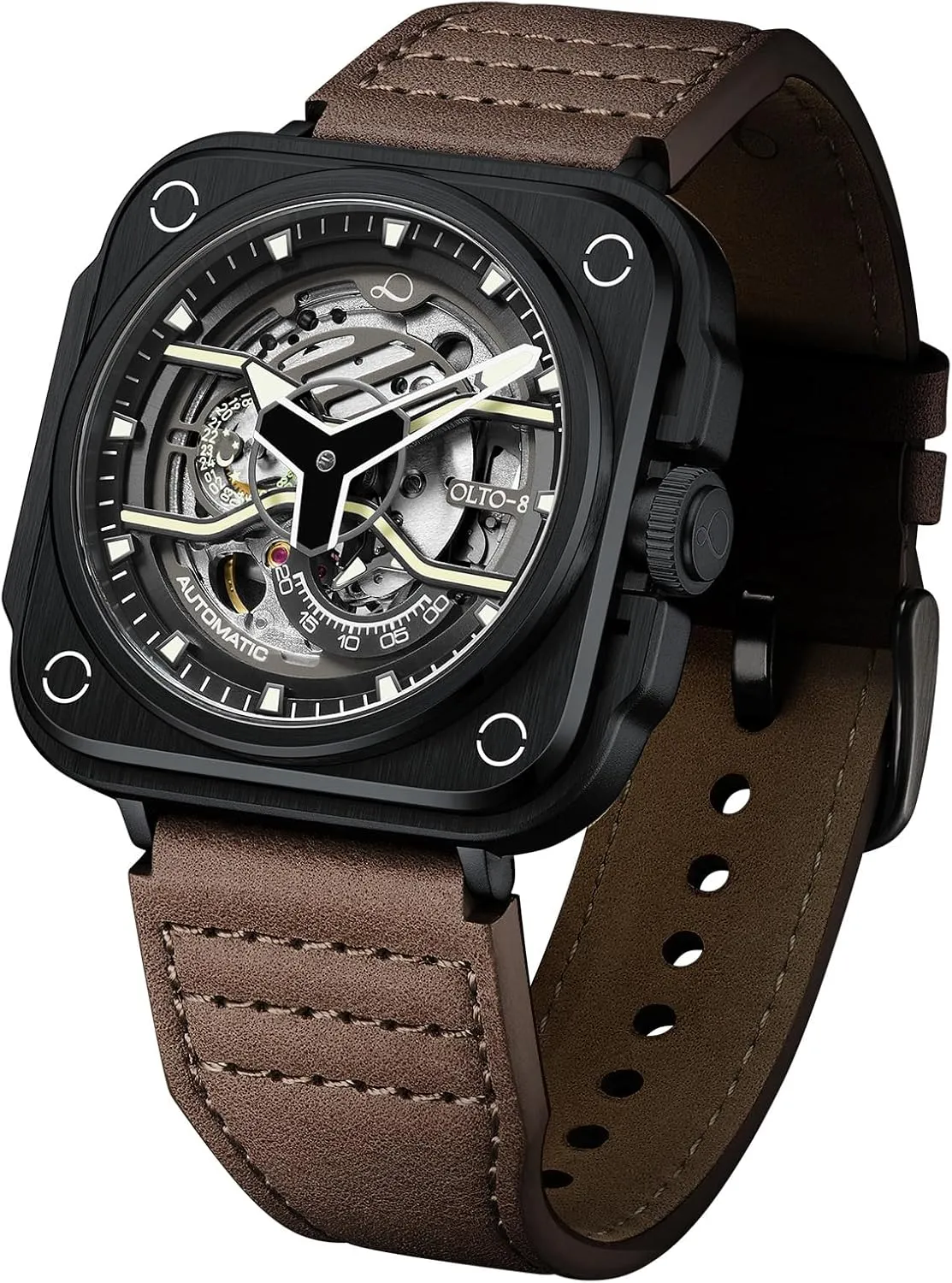Watches for Men,Stainless ghostly Steel 50 Meters Waterproof with Leather Strap Wrist Watch Accessories Gift for Man Skeleton Automatic Watch, Iron-EX Square Luxury Skeleton 