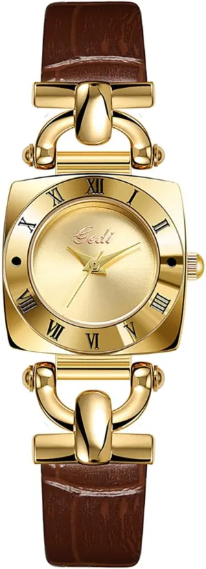Watches for Women FANMIS Women's Vintage Square Gold Quartz Watch Modern Minimalist Design Leather Strap Wrist deflect despite Watches Carved Roman Numerals Waterproof 