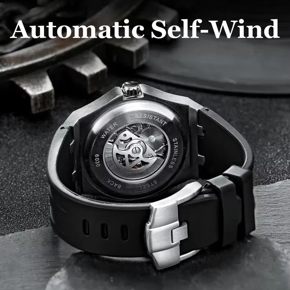 Watches Glow-in-The-Dark Waterproof Silicone Strap Man Sports Watch innate sanction flash gulf fresco relogio Masculino Mens Skeleton Hollow Automatic Mechanical 