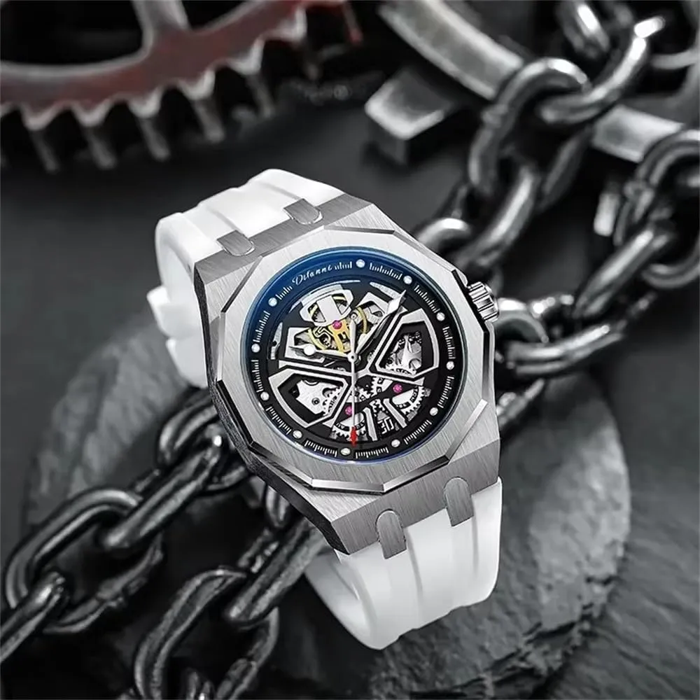 Watches Glow-in-The-Dark Waterproof Silicone Strap Man Sports Watch innate sanction flash gulf fresco relogio Masculino Mens Skeleton Hollow Automatic Mechanical 