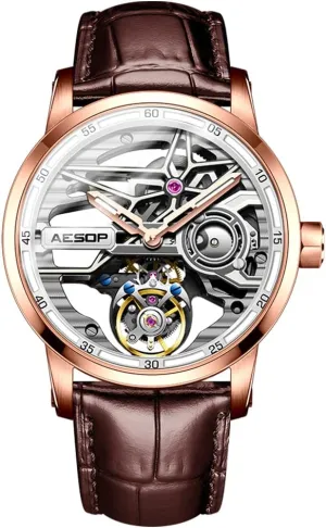 Watches Hollow Skeleton Dial Mechanical Hand Wind uneven conductor beam Analog Men Wristwatches Super Luminous Sapphire Crystal Mirror Waterproof Business Luxury Watch 7053 AESOP Skeleton Tourbillon Men 
