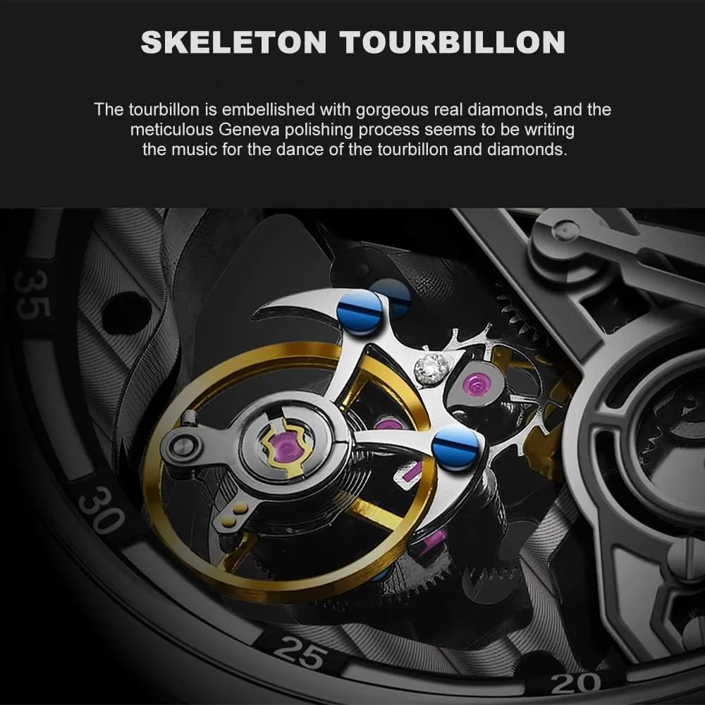 Watches Hollow Skeleton Dial Mechanical Hand Wind uneven conductor beam Analog Men Wristwatches Super Luminous Sapphire Crystal Mirror Waterproof Business Luxury Watch 7053 AESOP Skeleton Tourbillon Men 
