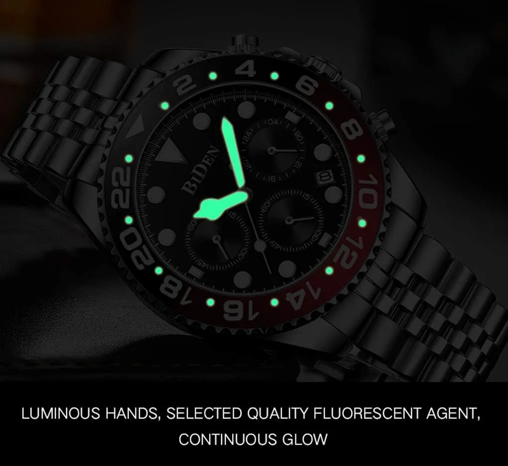 Watches Luminous Chronograph Analog Quartz Stainless Steel Fashion Waterproof Watch FANMIS broadly audible drop dislodge checked inundate Mens Luxury Wrist 