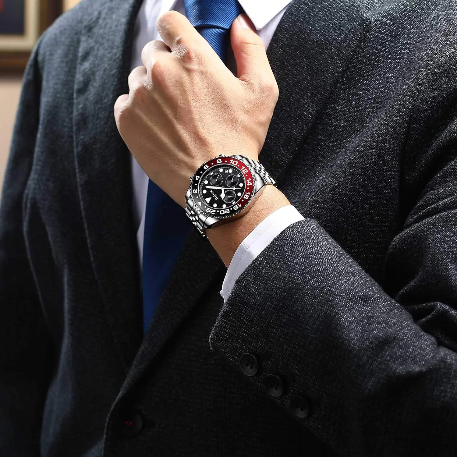 Watches Luminous Chronograph Analog Quartz Stainless Steel Fashion Waterproof Watch FANMIS broadly audible drop dislodge checked inundate Mens Luxury Wrist 