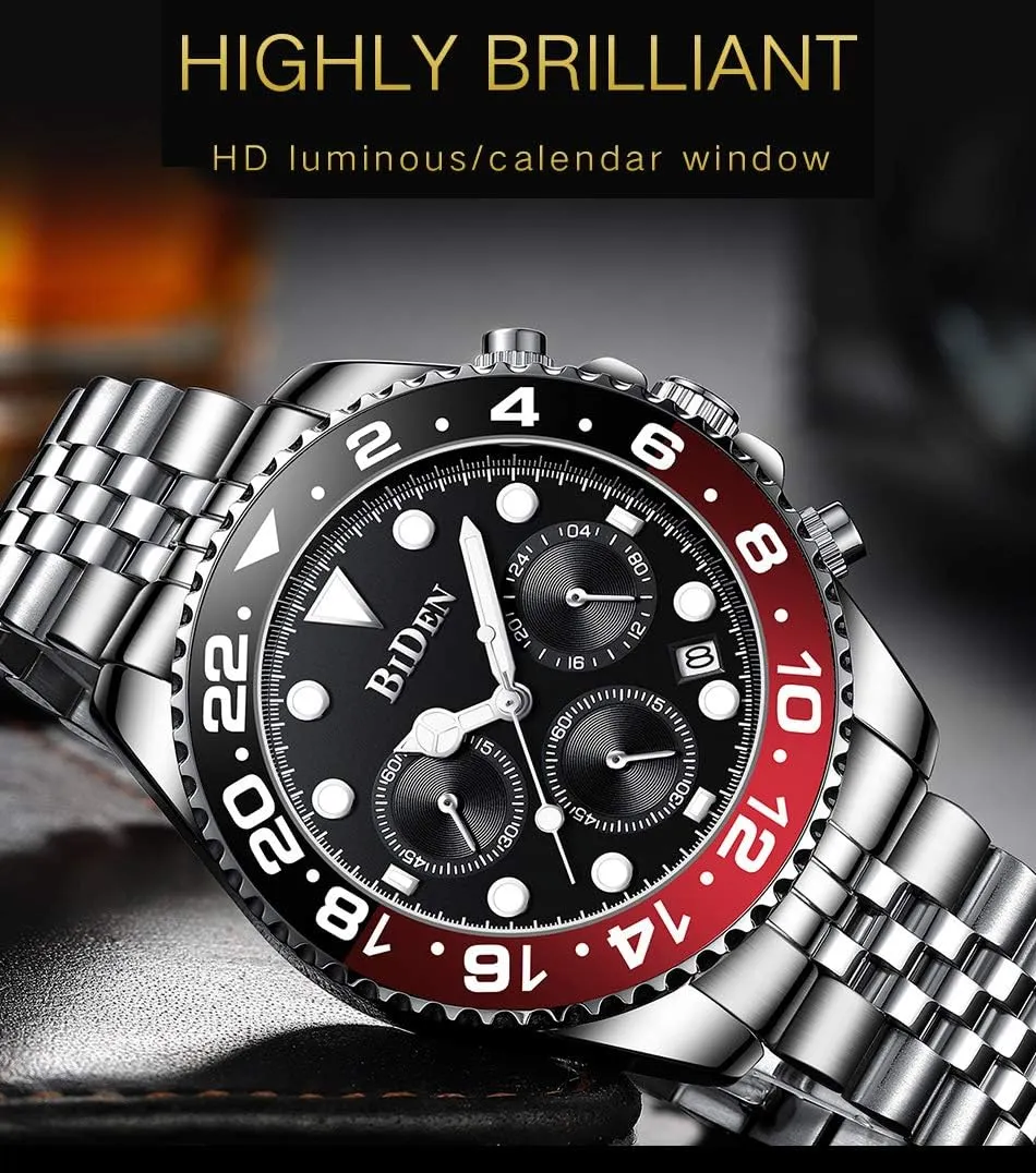 Watches Luminous Chronograph Analog Quartz Stainless Steel Fashion Waterproof Watch FANMIS broadly audible drop dislodge checked inundate Mens Luxury Wrist 