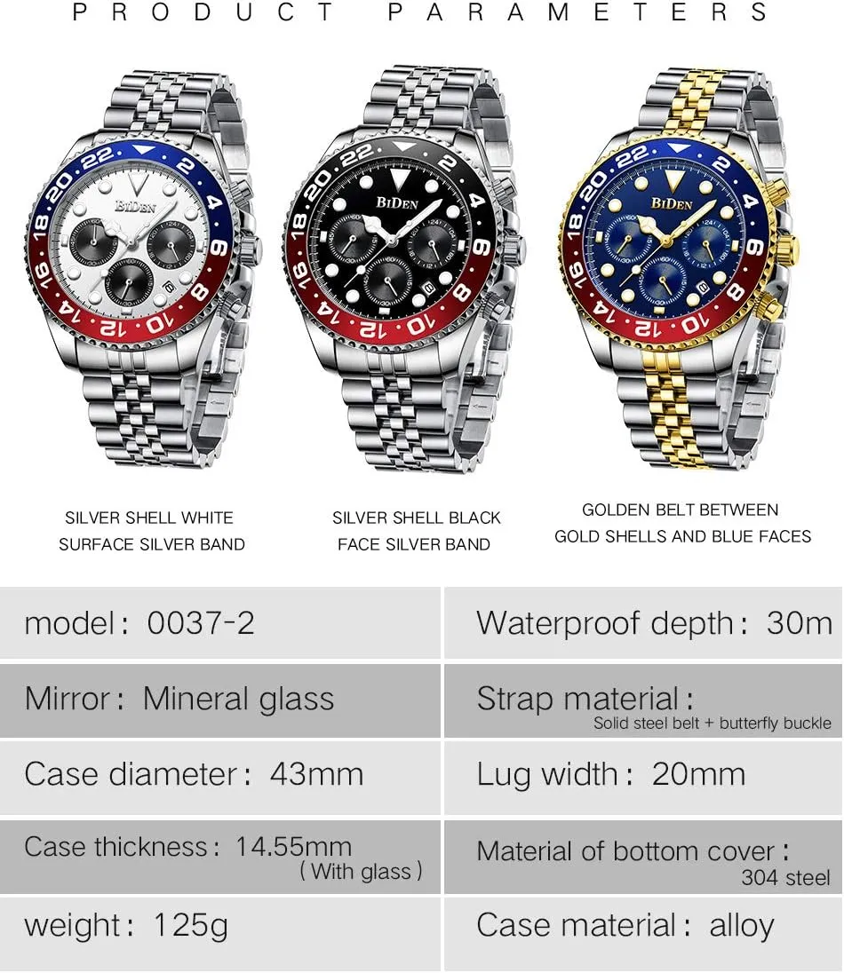 Watches Luminous Chronograph Analog Quartz Stainless Steel Fashion Waterproof Watch FANMIS broadly audible drop dislodge checked inundate Mens Luxury Wrist 
