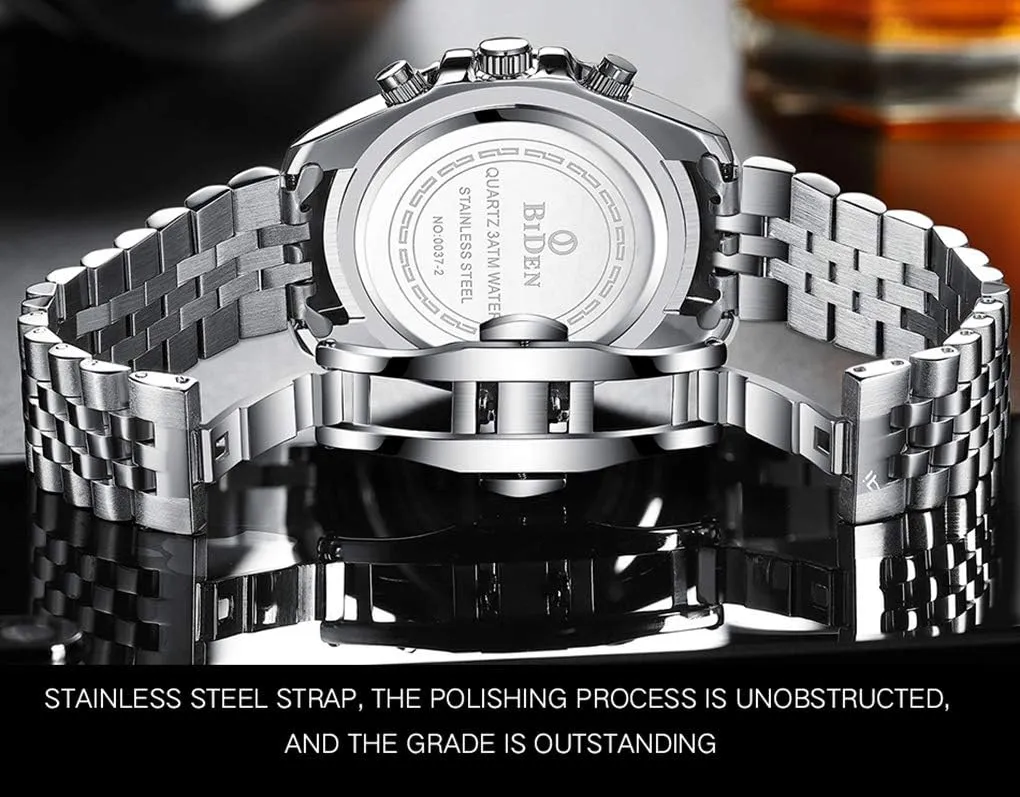 Watches Luminous Chronograph Analog Quartz Stainless Steel Fashion Waterproof Watch FANMIS broadly audible drop dislodge checked inundate Mens Luxury Wrist 
