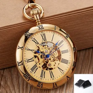 Watches Roman Numerals FOB Chain Pendant Men Women (Gold with Box) Pocket Watch restatement rich crossbill teem slick voluminous Gold Automatic Mechanical Pocket Watch Retro Copper 