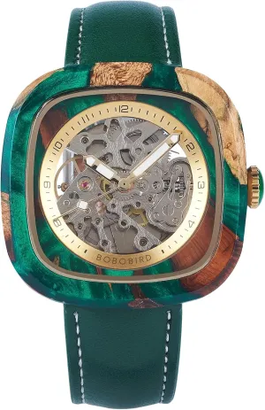 Watches Square Skeleton Mechanical Watch, Automatic Self-Winding, Leather Strap, Multiple Colors BOBO BIRD Mens carnival suggestive Wooden 