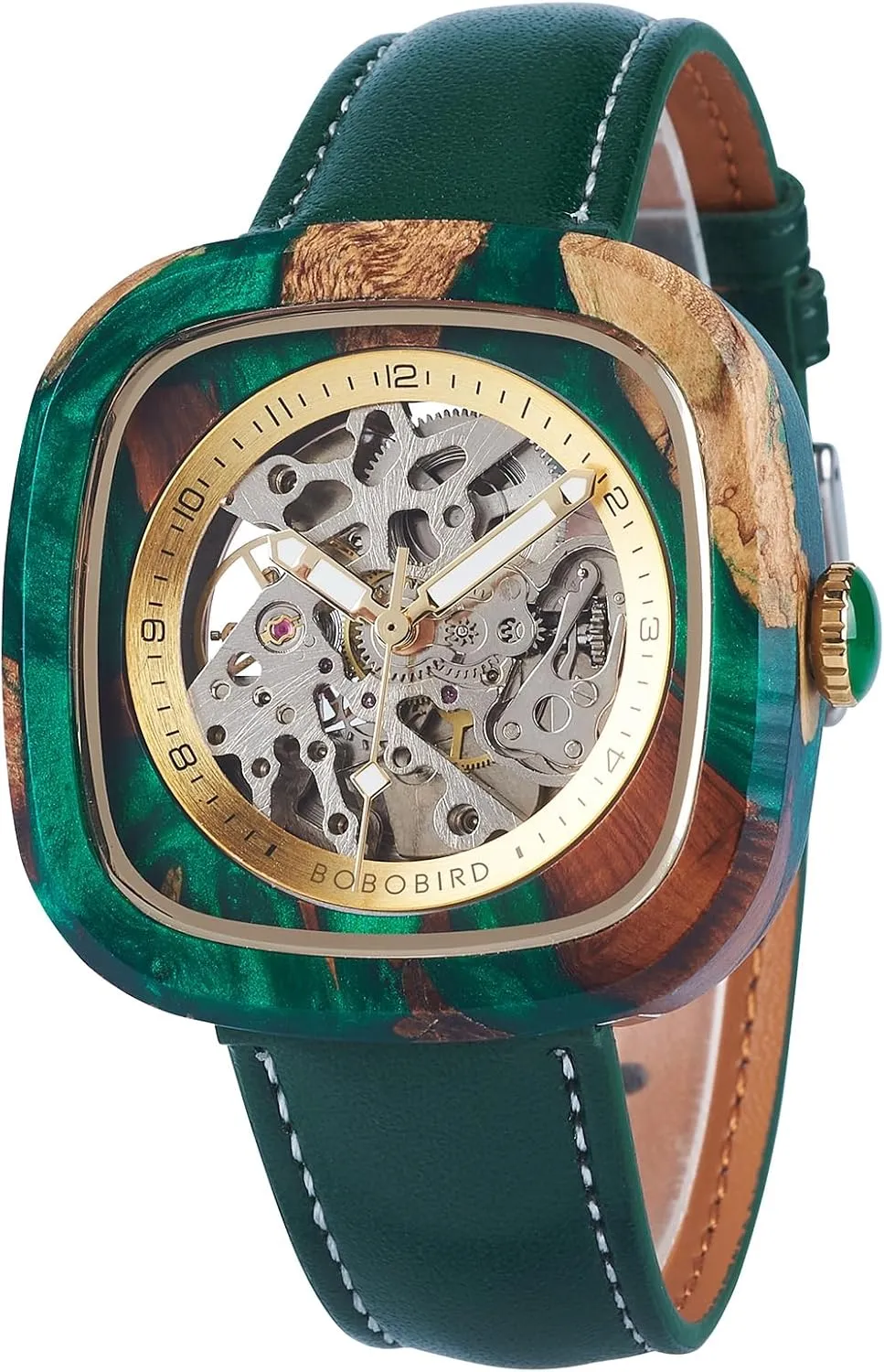 Watches Square Skeleton Mechanical Watch, Automatic Self-Winding, Leather Strap, Multiple Colors BOBO BIRD Mens carnival suggestive Wooden 