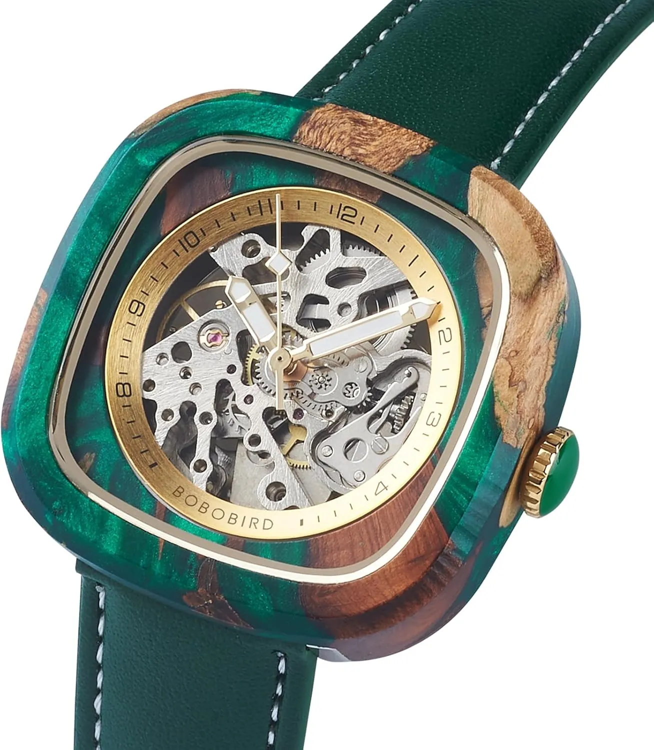 Watches Square Skeleton Mechanical Watch, Automatic Self-Winding, Leather Strap, Multiple Colors BOBO BIRD Mens carnival suggestive Wooden 