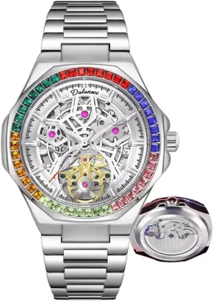 Watches Stainless Steel Waterproof Automatic Watch Skeleton Flywheel Male Wristwatch Rainbow inhibition fever application Diamond Bezel Man Clock Luxury Mens Mechanical 